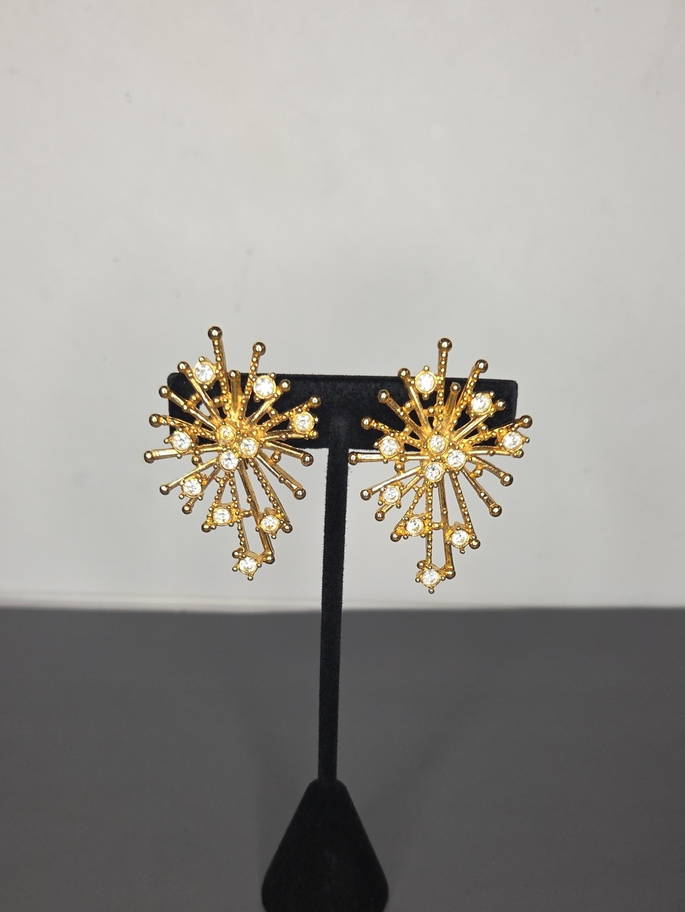 Avon Gold Starburst Crystal Statement Clipon Earrings